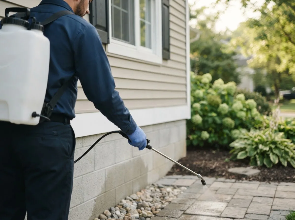 Pest control technician inspecting a home in North Dakota
